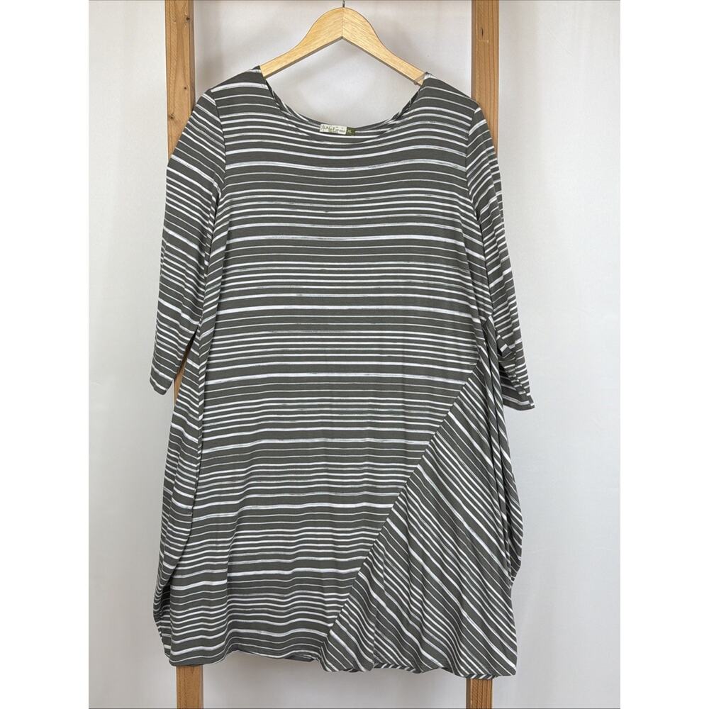 Chalet Made in USA Gray White Striped Scoop Neck Dress XL